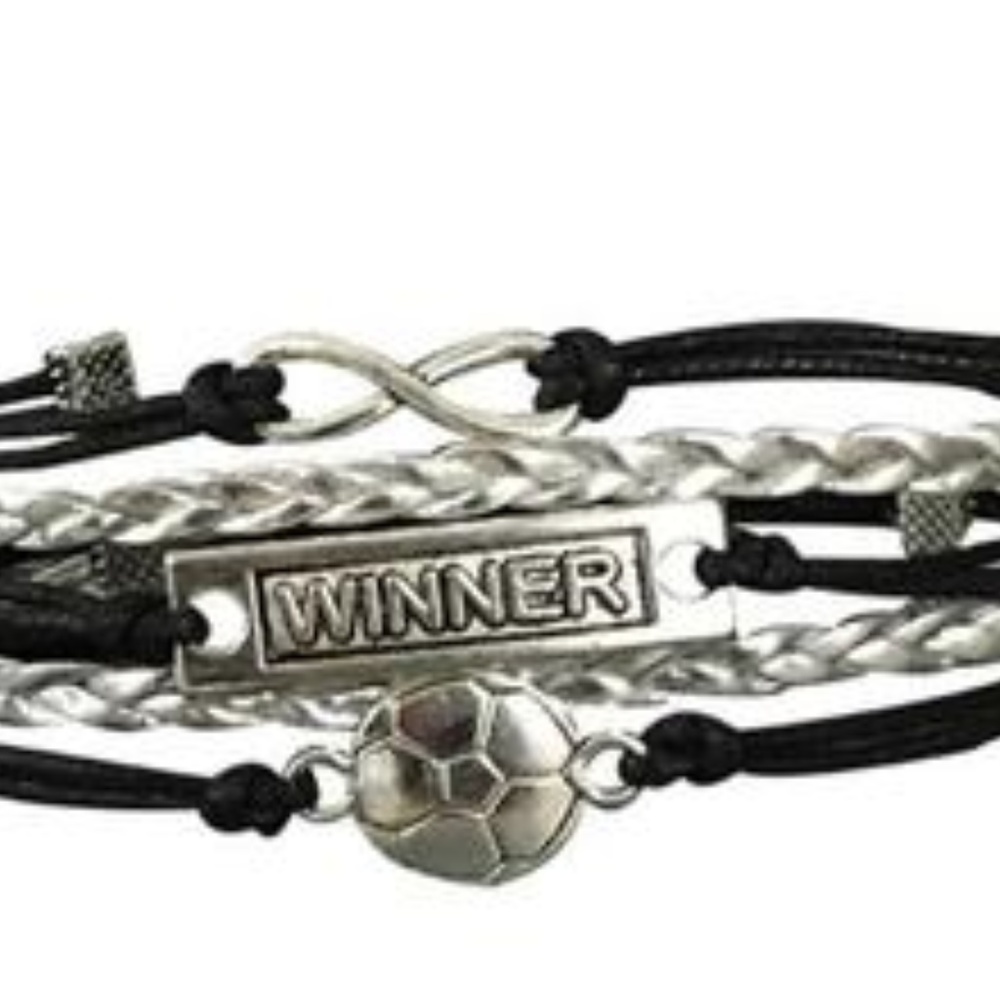 Girls Soccer Winner Bracelet - Black & Silver